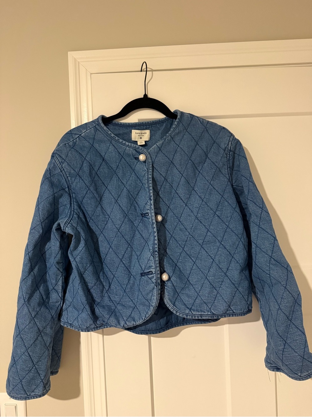 kate spade Quilted Light Blue Pearl-Button Denim Jacket